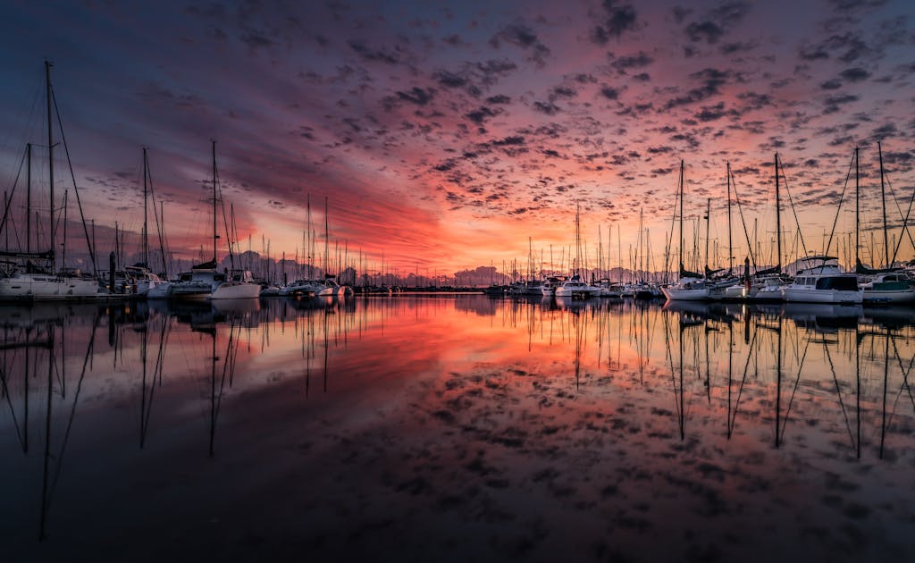 Assorted Boats on Body of Water during Sunset